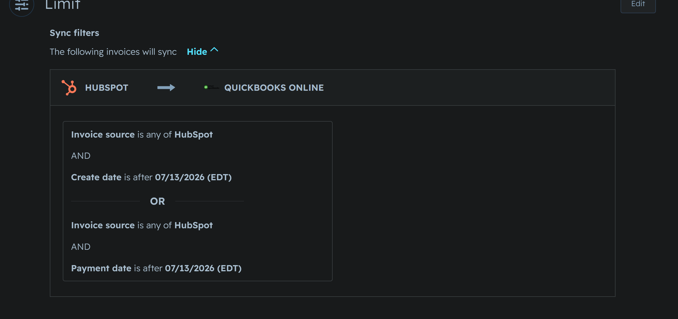 Example sync screen